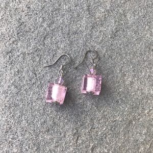 Pink Glass Dangle Earrings